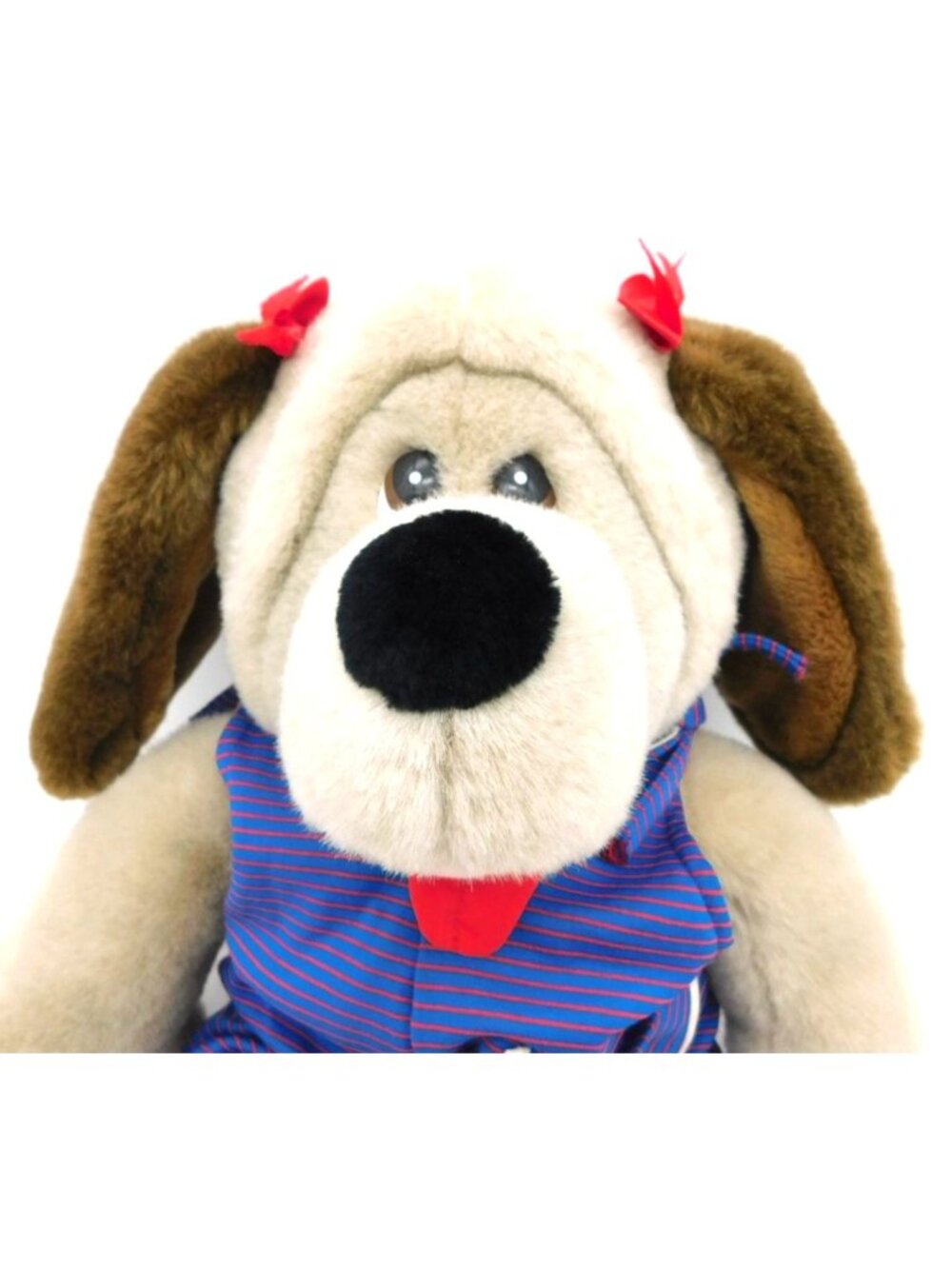 Yang Jee Large Plush Dog Toy Blue Striped Romper Red Hair Bow Stuffed Animal 18" - Picture 2 of 8